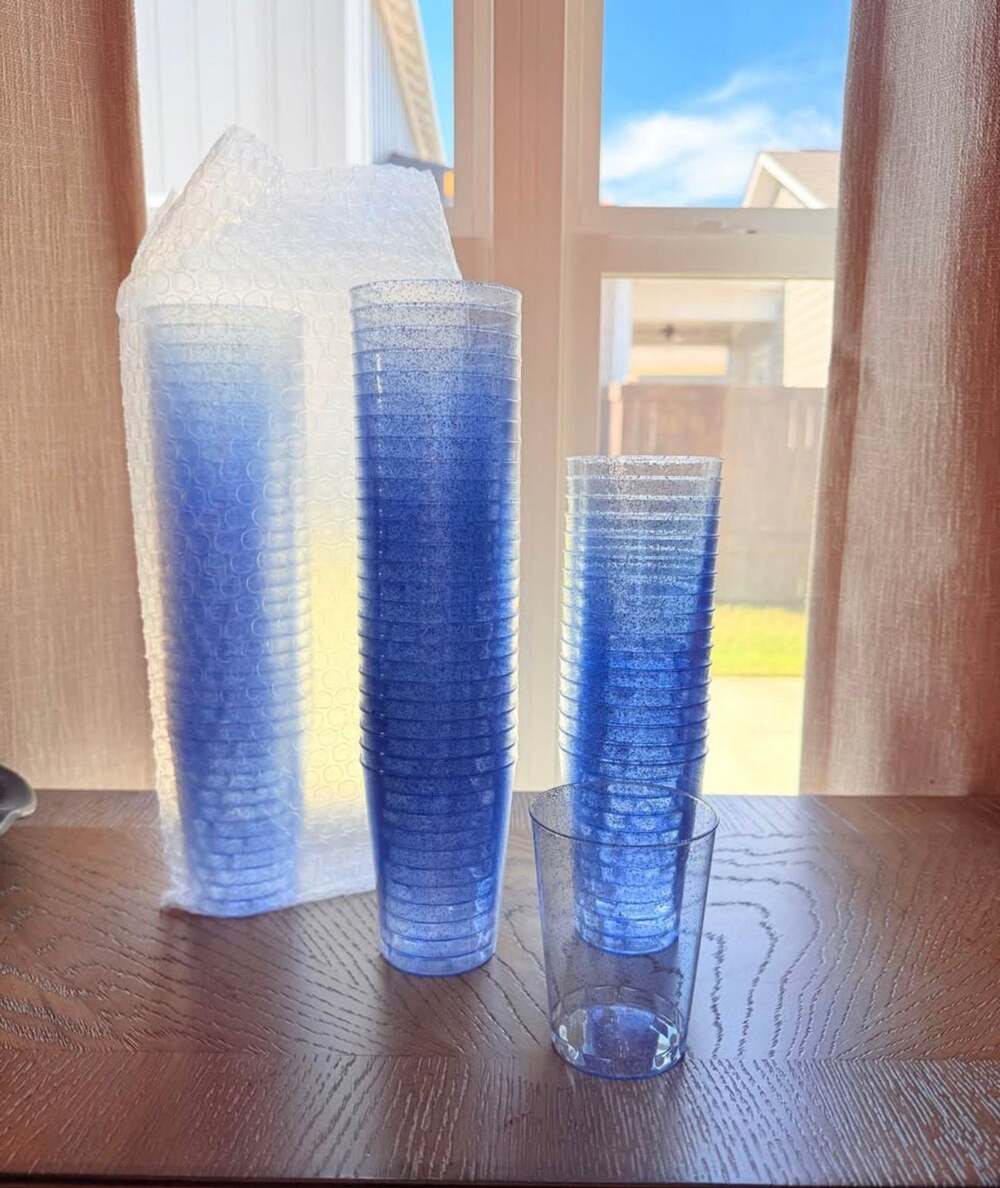 Celebrate It Blue Glitter Plastic Tumblers and Cups Lot